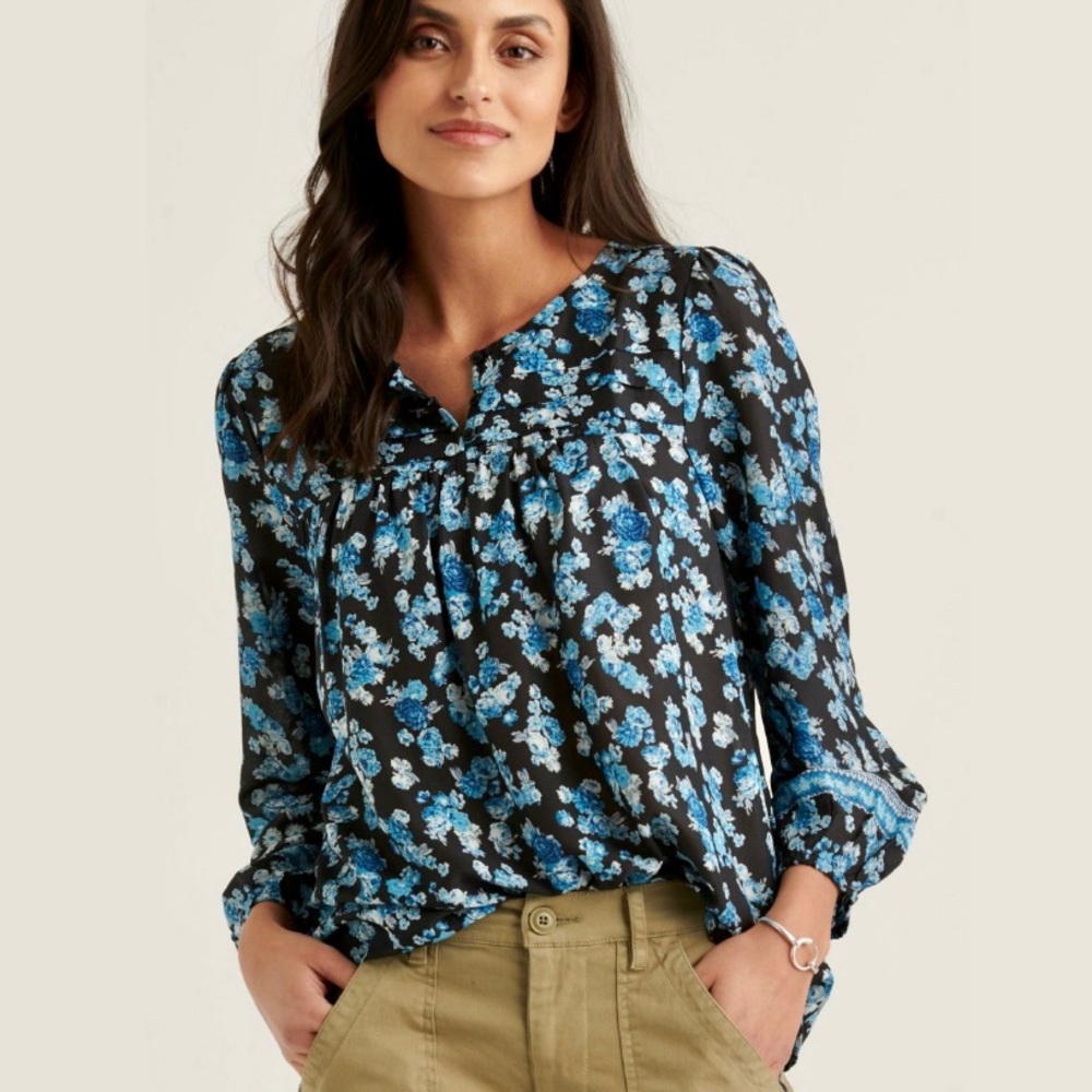 Lucky Brand Blue Floral Button Blouse